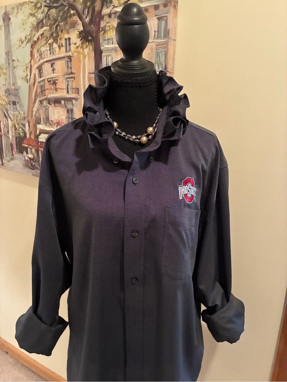 Ohio State Black Ruffle-Collar Button-Down Shirt - Picture 3 of 6